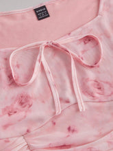 MOD Tie Dye Knot Front Flounce Sleeve Crop Top